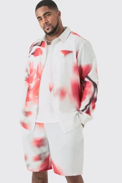 boohooMAN Plus Linen Look Pocket Detail Abstract Shirt & Short Set | UK| Sets & Co-Ords