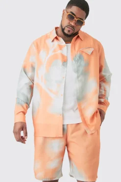 boohooMAN Plus Linen Look Pocket Detail Abstract Shirt & Short Set | UK| Sets & Co-Ords