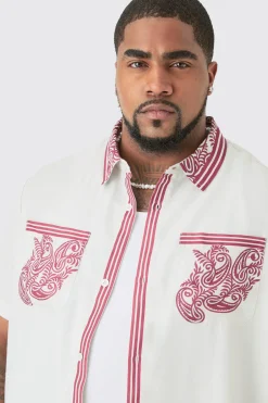 boohooMAN Plus Linen Look Printed Boarder Shirt & Short Set | UK| Sets & Co-Ords