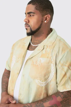 boohooMAN Plus Linen Look Tie Dye Paisley Embroidered Shirt & Short Set | UK| Sets & Co-Ords