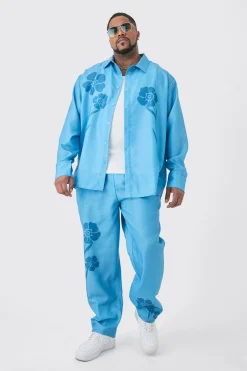 boohooMAN Plus Long Sleeve Floral Linen Look Shirt & Trouser Set | UK| Sets & Co-Ords