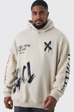 boohooMAN Plus Loose Fit Graffiti Hoodie | UK| Hoodies & Sweatshirts