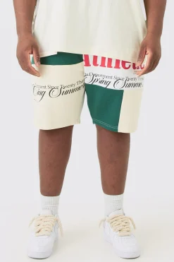 boohooMAN Plus Loose Fit Graphic Patchwork Jersey Short In | UK| Shorts