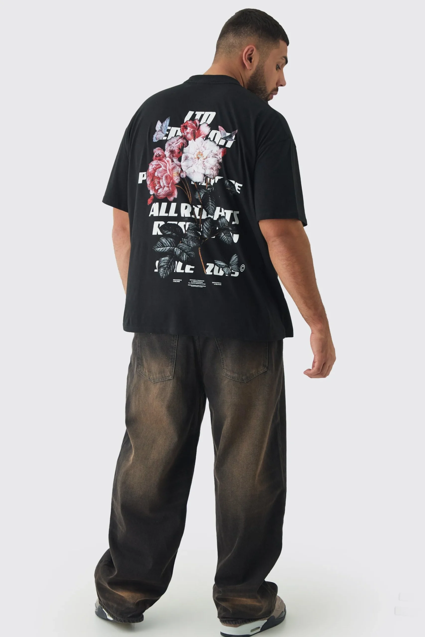 Plus LTD Edition Floral Printed T-Shirt | UK^boohooMAN Sale
