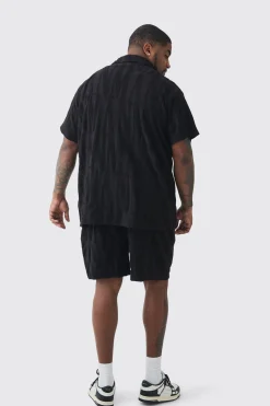 boohooMAN Plus Man Embossed Towelling Shirt & Short Set | UK| Tracksuits