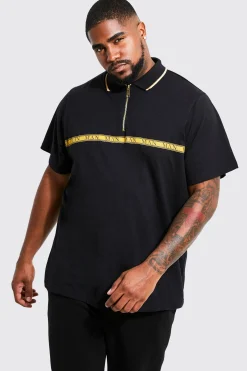 Plus Man Gold Tape Polo With Tipping | UK^boohooMAN Clearance