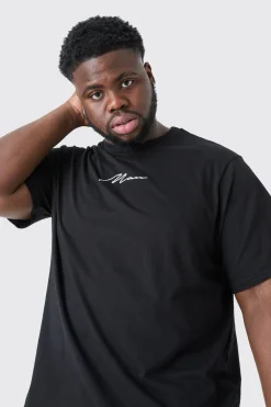 Plus Man Signature Embroidered T-shirt | UK^boohooMAN Online