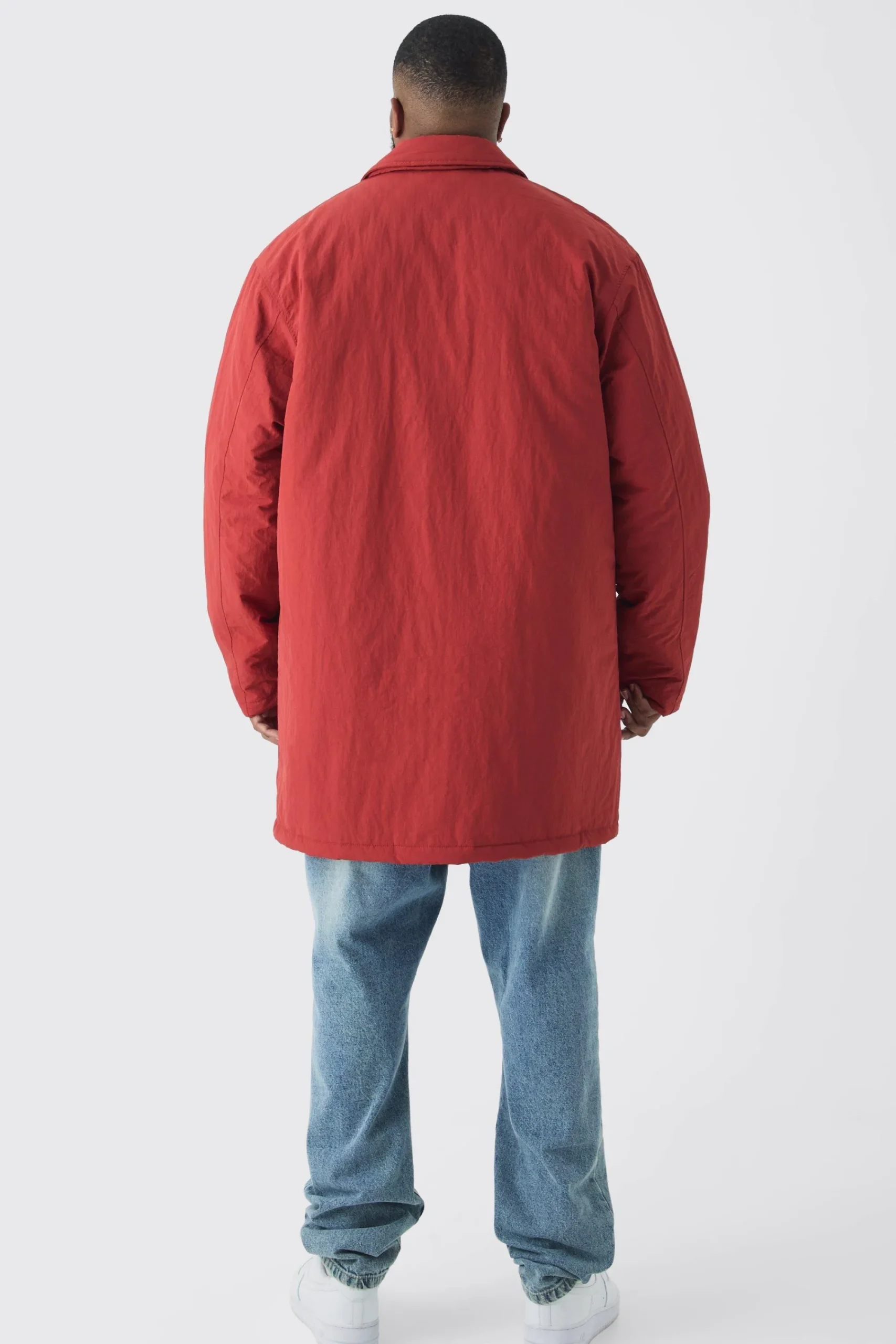 boohooMAN Plus Man Tab Crinkle Longline Mac In | UK| Coats & Jackets