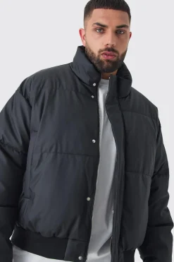 boohooMAN Plus Matte PU Funnel Neck Puffer In | UK| Coats & Jackets