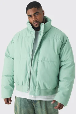 boohooMAN Plus Matte Pu Funnel Neck Puffer In | UK| Coats & Jackets