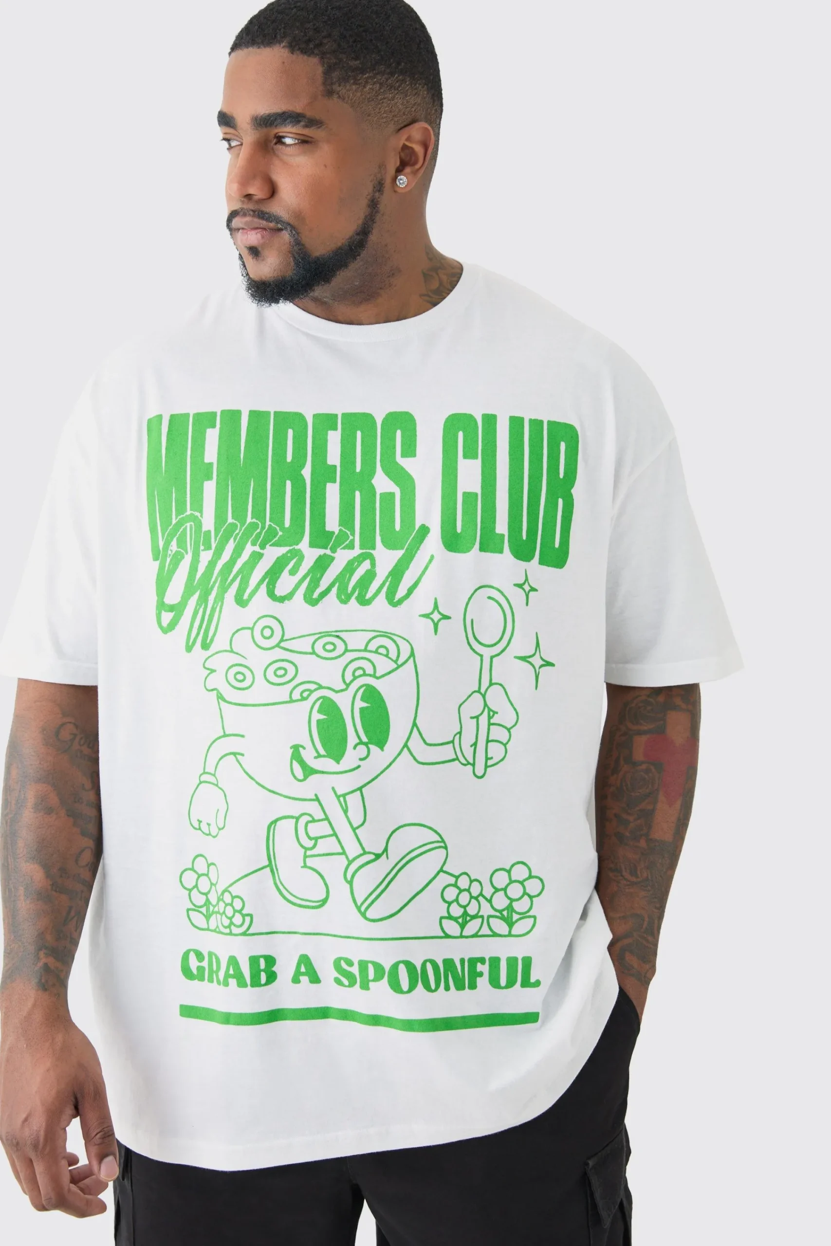 Plus Members Club Graphic Oversized T-Shirt | UK^boohooMAN Clearance