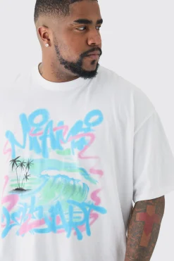 Plus Miami Doodle Print T-shirt In | UK^boohooMAN Clearance