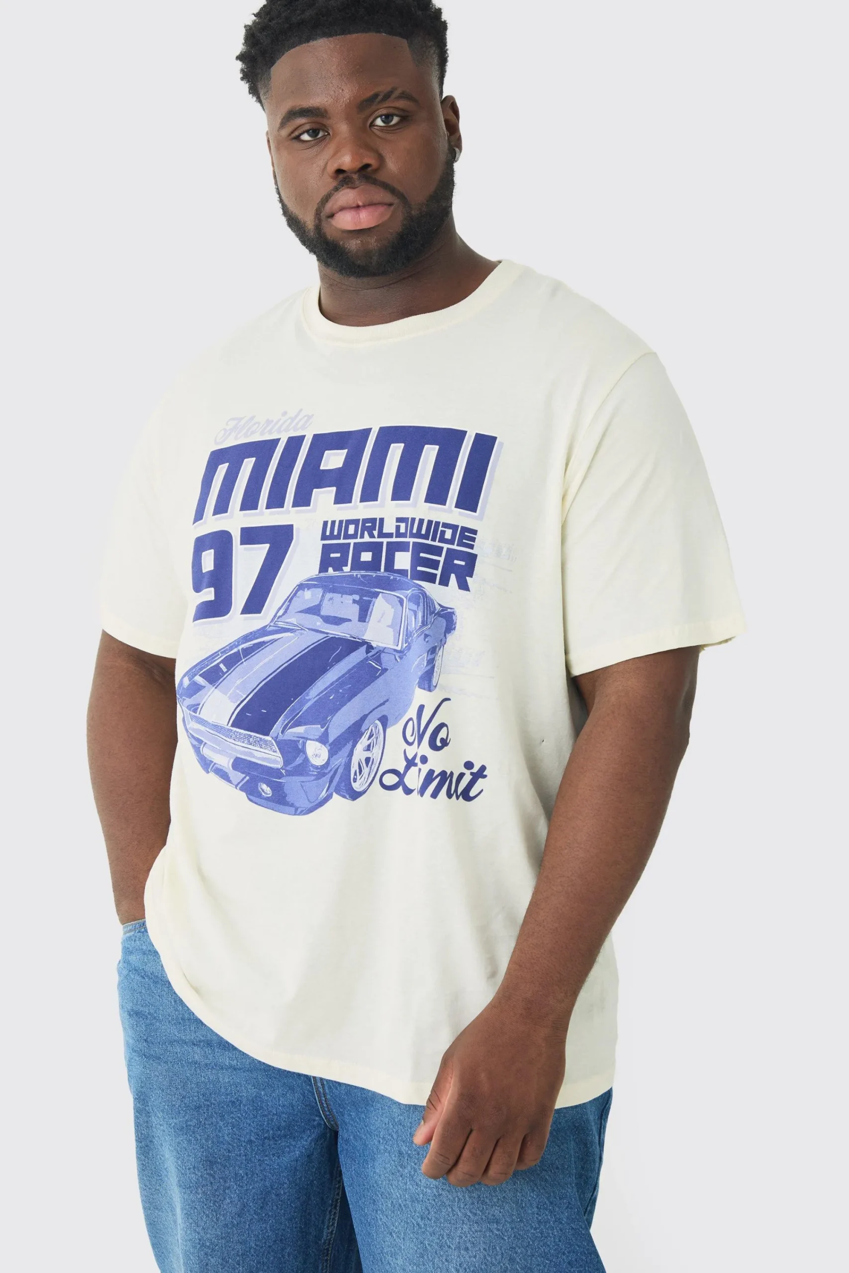 Plus Miami Moto Print T-shirt | UK^boohooMAN Best