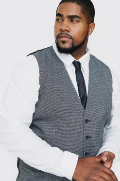 boohooMAN Plus Mini Dogtooth Waistcoat | UK| Suits & Tailoring|Sets & Co-Ords
