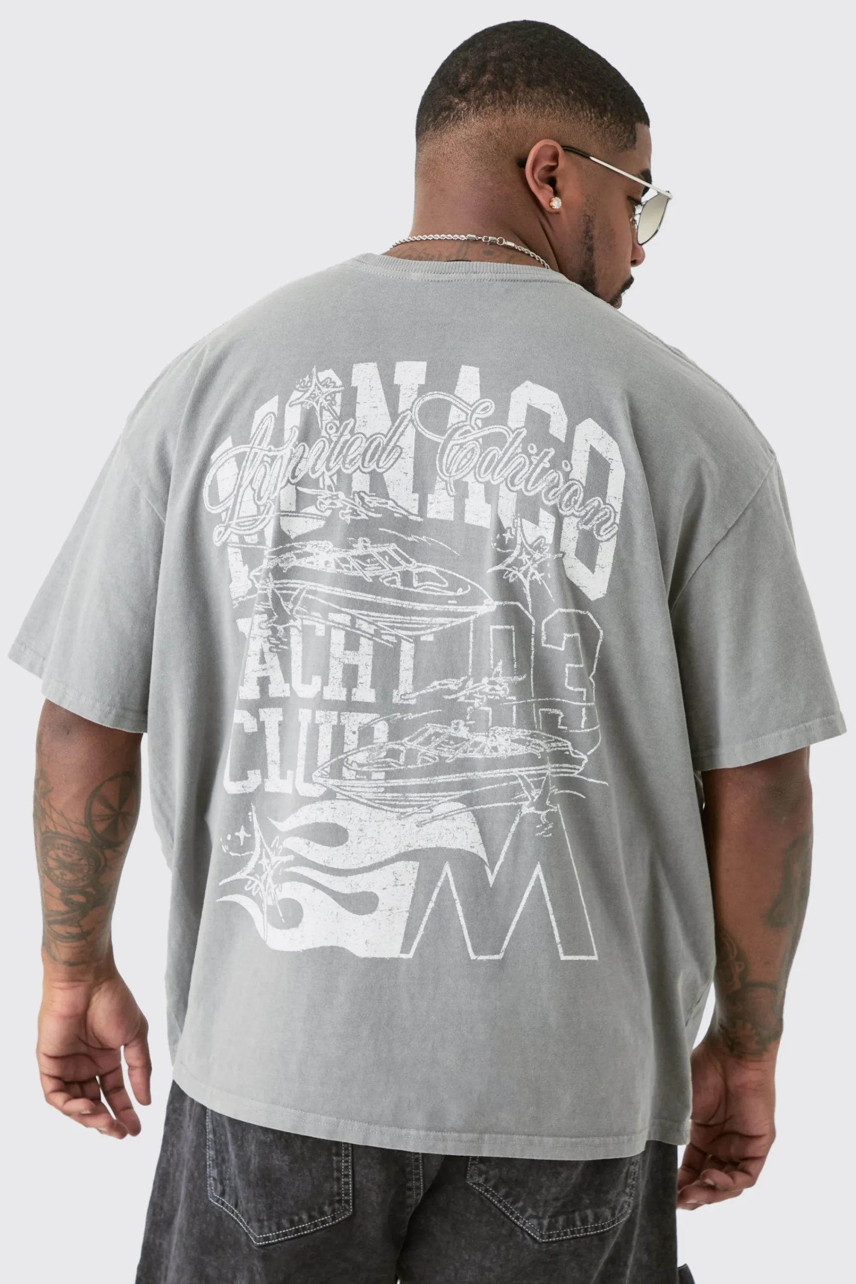 Plus Monaco Moto Back Print Graphic T-shirt In | UK^boohooMAN New