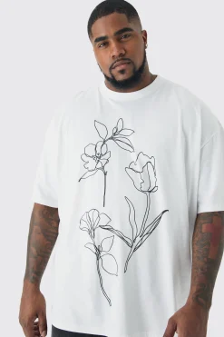 Plus Mono Abstract Floral Printed T-shirt In | UK^boohooMAN Clearance