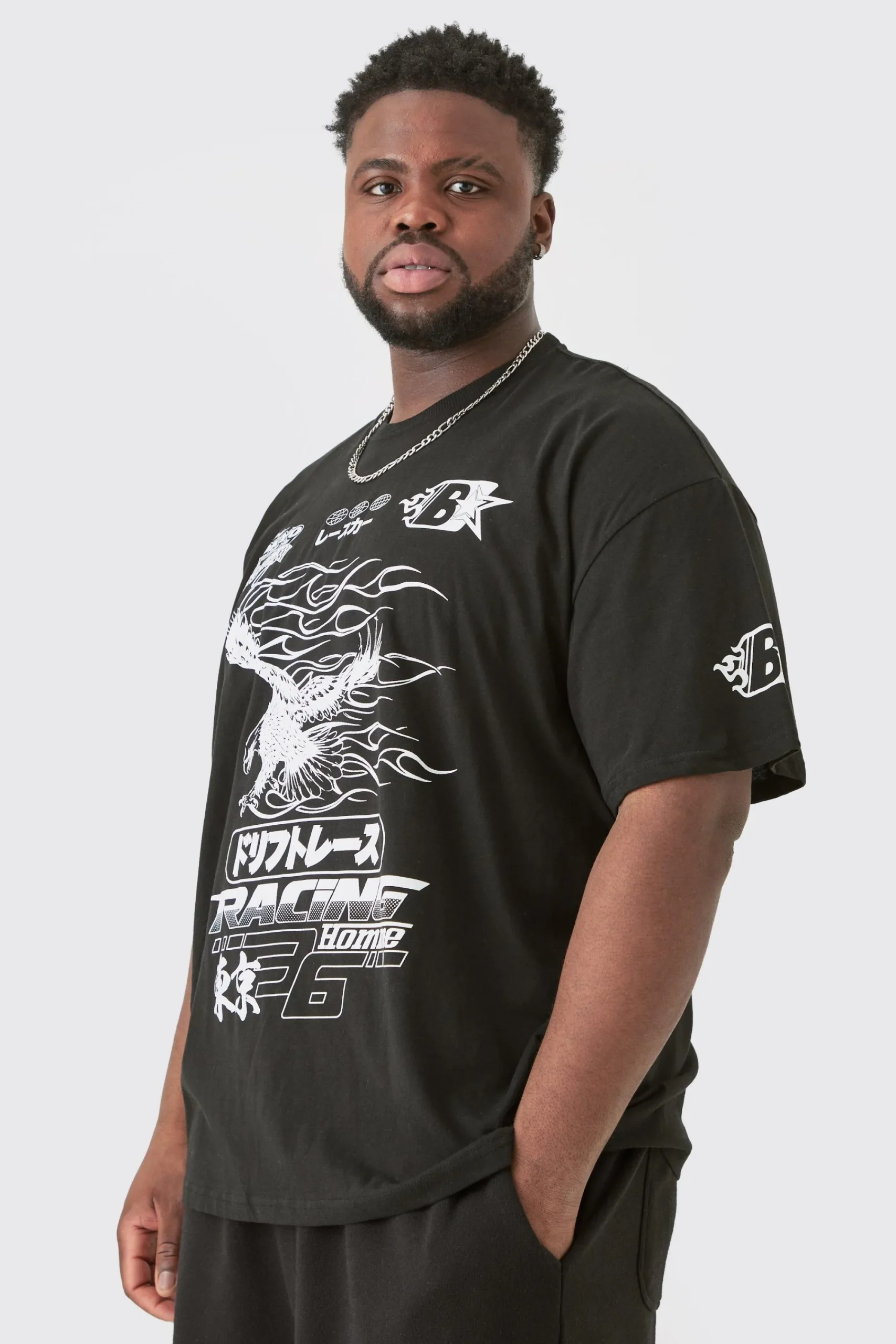 Plus Mono Eagle Print Moto T-shirt | UK^boohooMAN Online