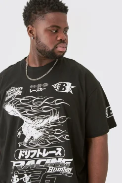 Plus Mono Eagle Print Moto T-shirt | UK^boohooMAN Online