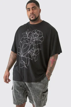 Plus Mono Floral Stencil Printed T-shirt In | UK^boohooMAN Sale