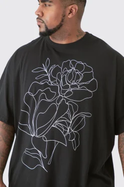 Plus Mono Floral Stencil Printed T-shirt In | UK^boohooMAN Sale