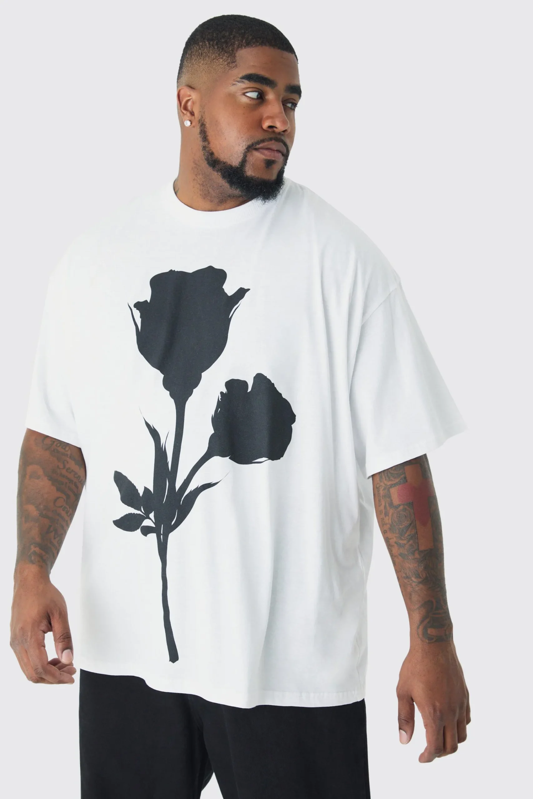 Plus Mono Placement Floral Printed T-shirt In | UK^boohooMAN Outlet