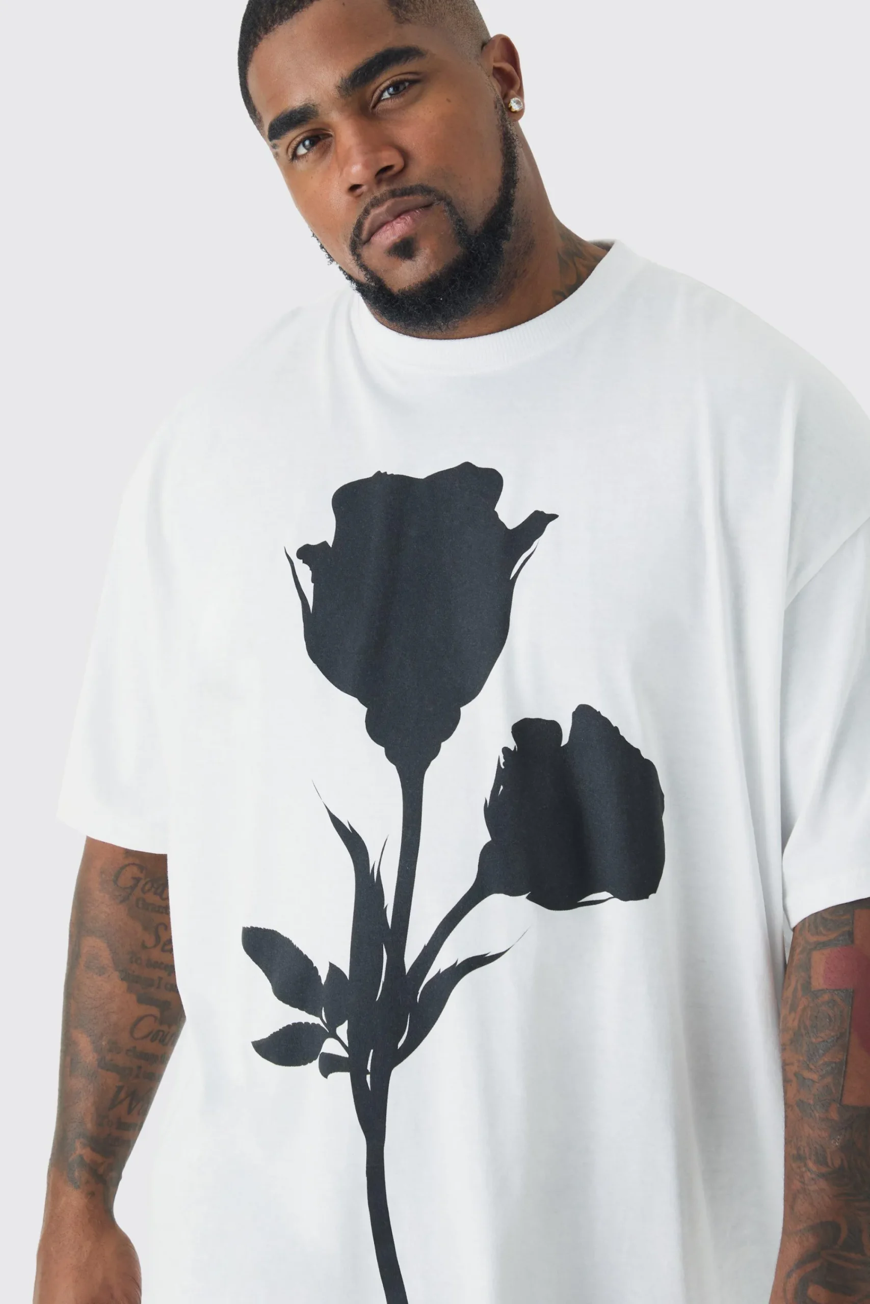 Plus Mono Placement Floral Printed T-shirt In | UK^boohooMAN Outlet