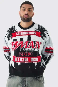 boohooMAN Plus Moto Graphic Knitted Sweatshirt | UK| Knitwear|Hoodies & Sweatshirts