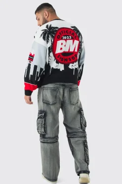 boohooMAN Plus Moto Graphic Knitted Sweatshirt | UK| Knitwear|Hoodies & Sweatshirts