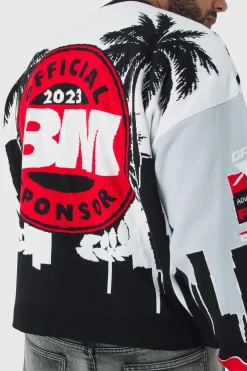 boohooMAN Plus Moto Graphic Knitted Sweatshirt | UK| Knitwear|Hoodies & Sweatshirts