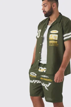boohooMAN Plus Moto Print Shirt & Short Set In | UK| Sets & Co-Ords