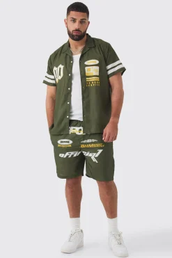 boohooMAN Plus Moto Print Shirt & Short Set In | UK| Sets & Co-Ords