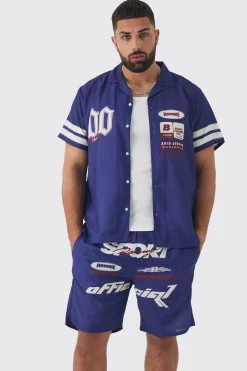 boohooMAN Plus Moto Print Shirt & Short Set In | UK| Sets & Co-Ords