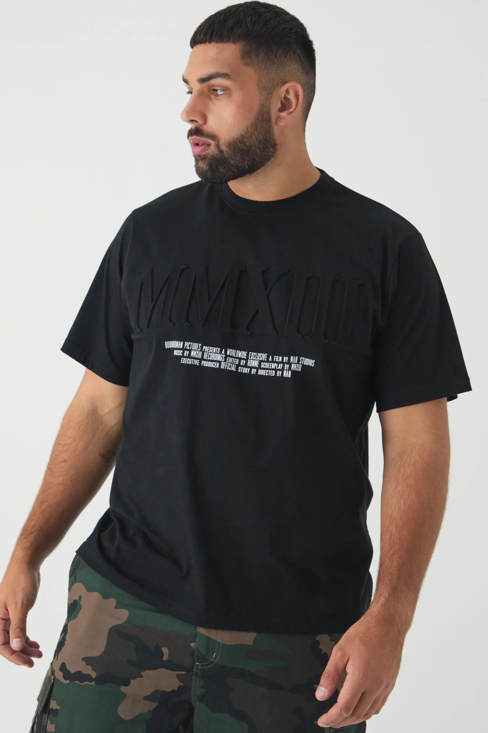Plus MXVIII Debossed T-shirt In | UK^boohooMAN Online