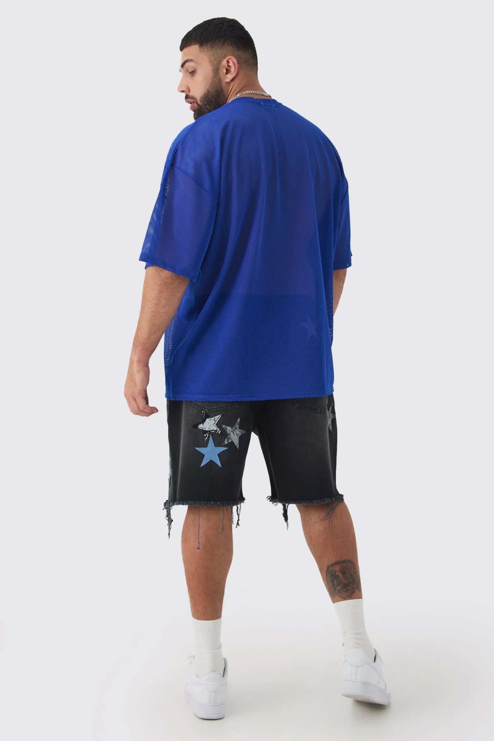 Plus New York Printed Mesh Varsity T-shirt In Blue | UK^boohooMAN New