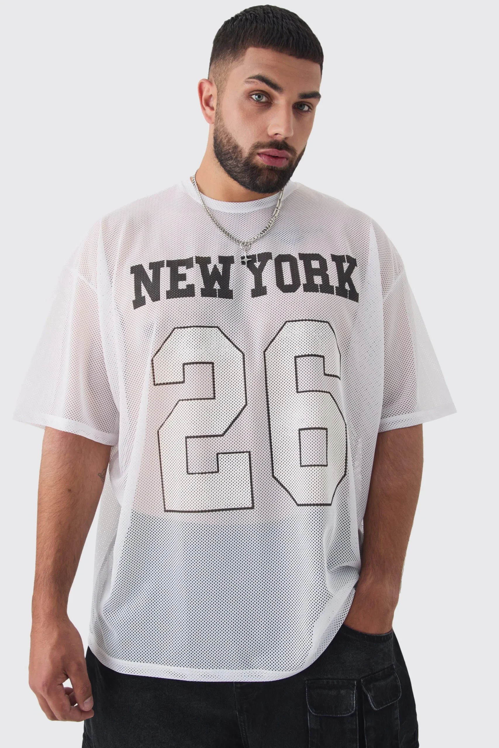 Plus New York Printed Varsity Mesh Basketball T-shirt In | UK^boohooMAN Sale