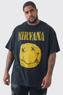 Plus Nirvana Smiley License Print T-shirt | UK^boohooMAN