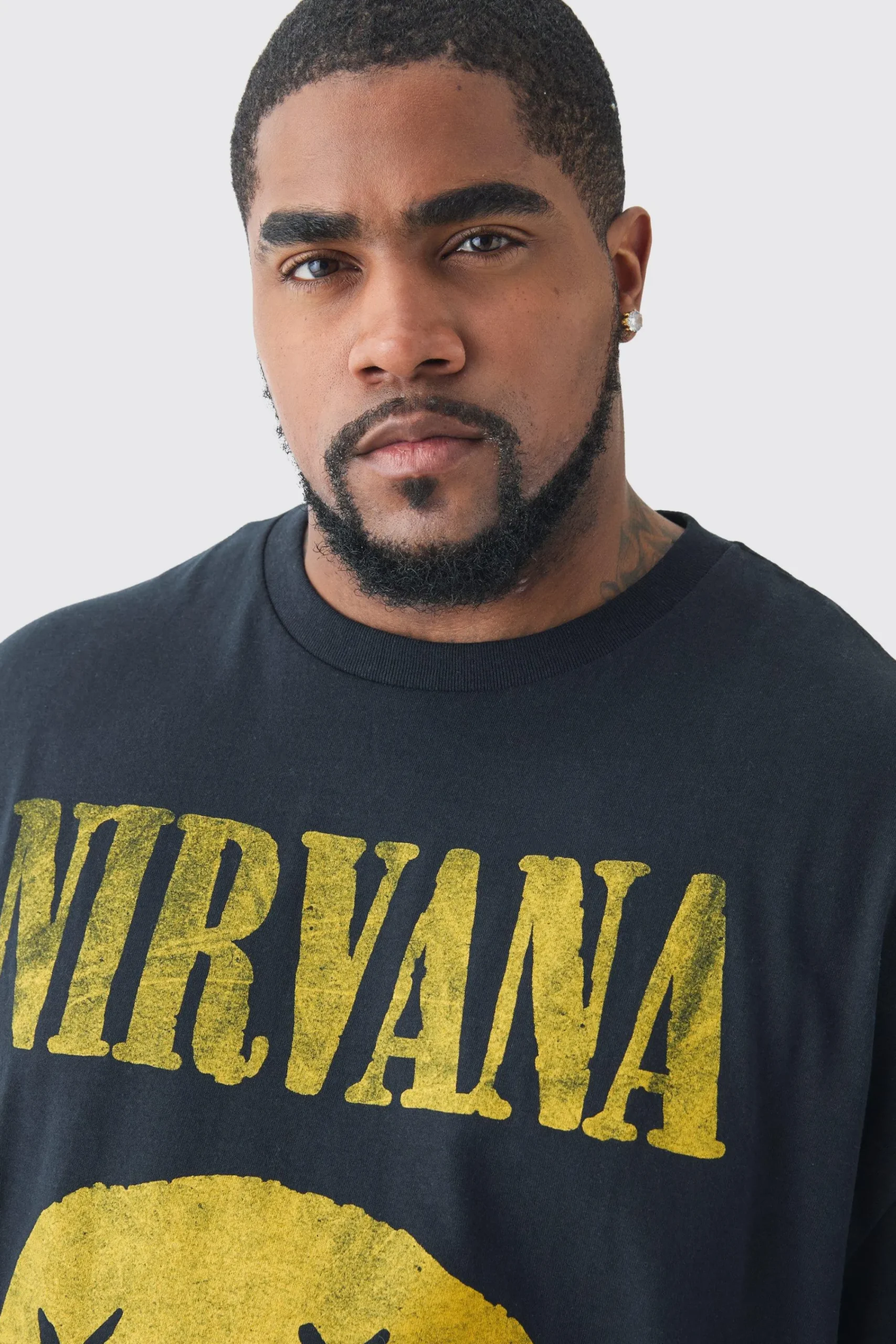 Plus Nirvana Smiley License Print T-shirt | UK^boohooMAN