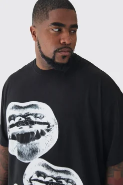 Plus OFCL Lips Printed T-shirt In | UK^boohooMAN