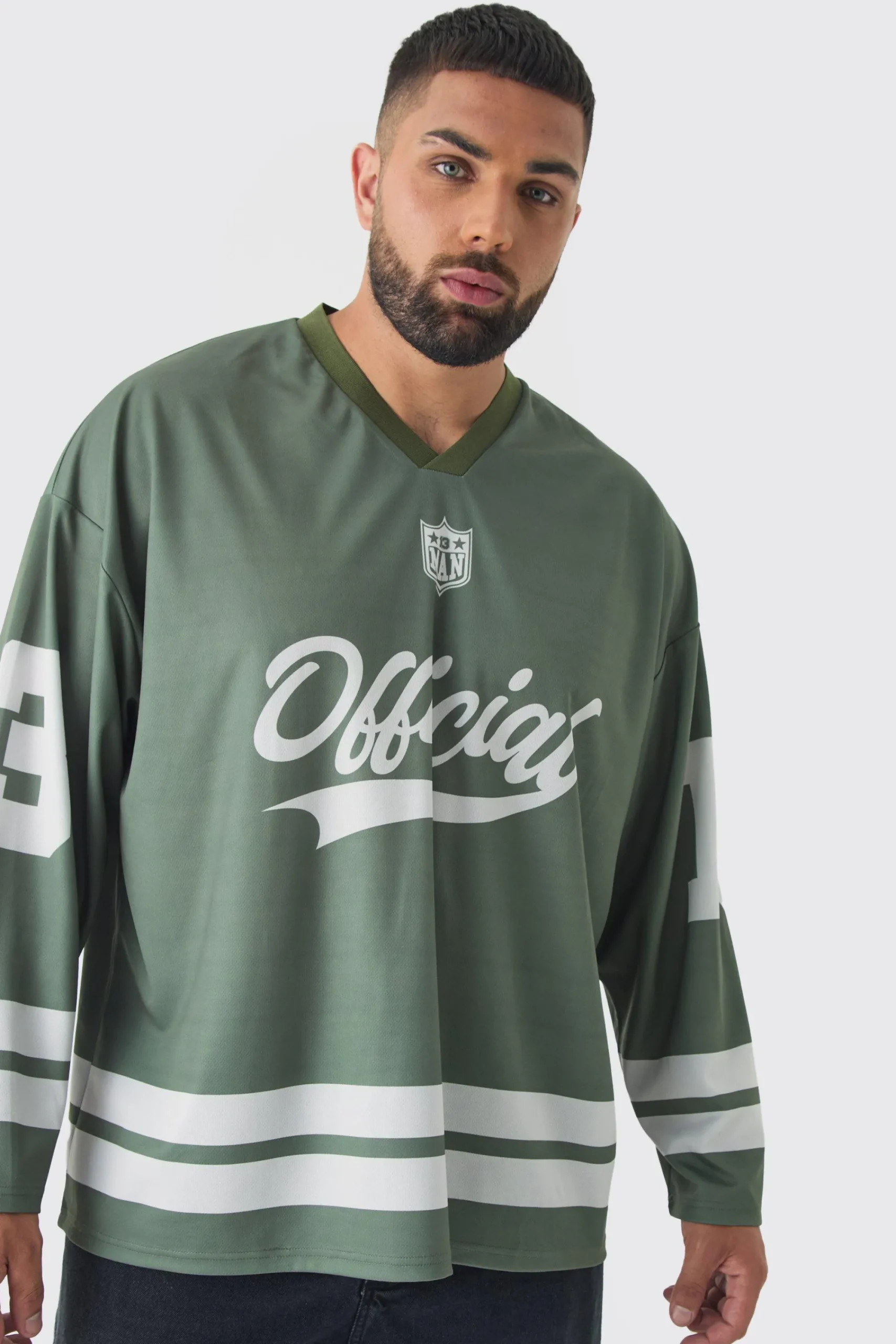 Plus Official 13 Oversized Hockey T-Shirt In Black | UK^boohooMAN Hot