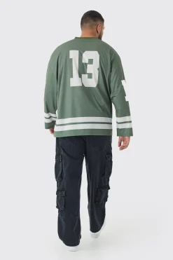 Plus Official 13 Oversized Hockey T-Shirt In Black | UK^boohooMAN Hot