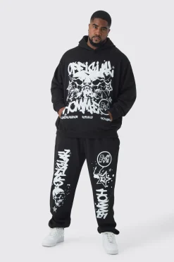 boohooMAN Plus Official Homme Skull Print Oversized Tracksuit In | UK| Tracksuits
