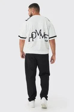 boohooMAN Plus Open Stitch Varsity Short Sleeve Jumper | UK| Knitwear