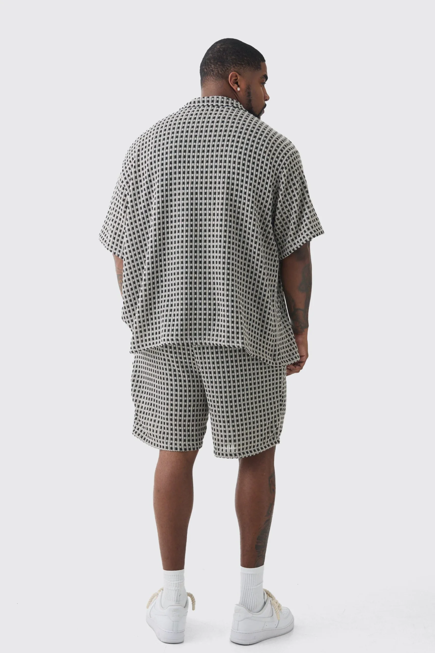 Plus Open Weave Oversized Shirt & Short Set | UK^boohooMAN Hot