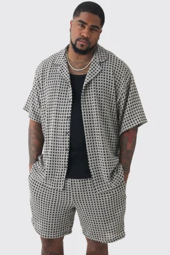 Plus Open Weave Oversized Shirt & Short Set | UK^boohooMAN Hot