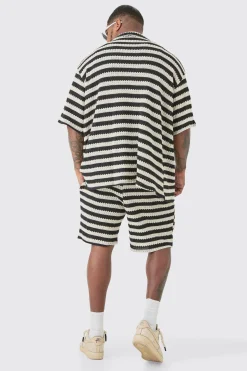 boohooMAN Plus Open Weave Oversized Shirt & Short Set | UK| Sets & Co-Ords