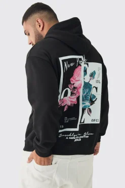 boohooMAN Plus Overdyed Spliced Floral Graphic Oversized Hoodie | UK| Hoodies & Sweatshirts
