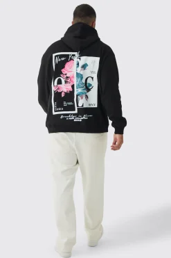 boohooMAN Plus Overdyed Spliced Floral Graphic Oversized Hoodie | UK| Hoodies & Sweatshirts