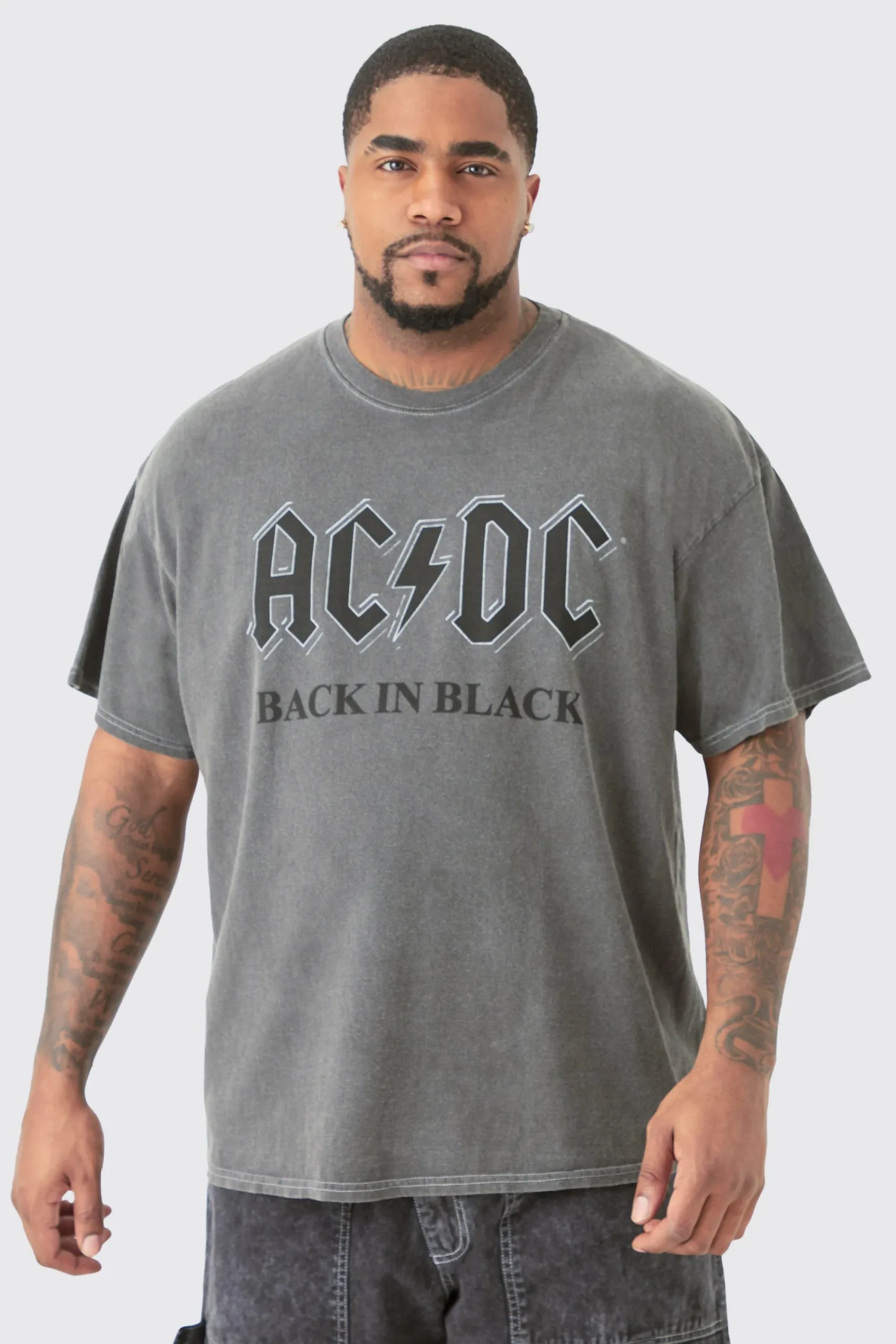 Plus Oversize Acdc Acid Wash License T-shirt | UK^boohooMAN Clearance