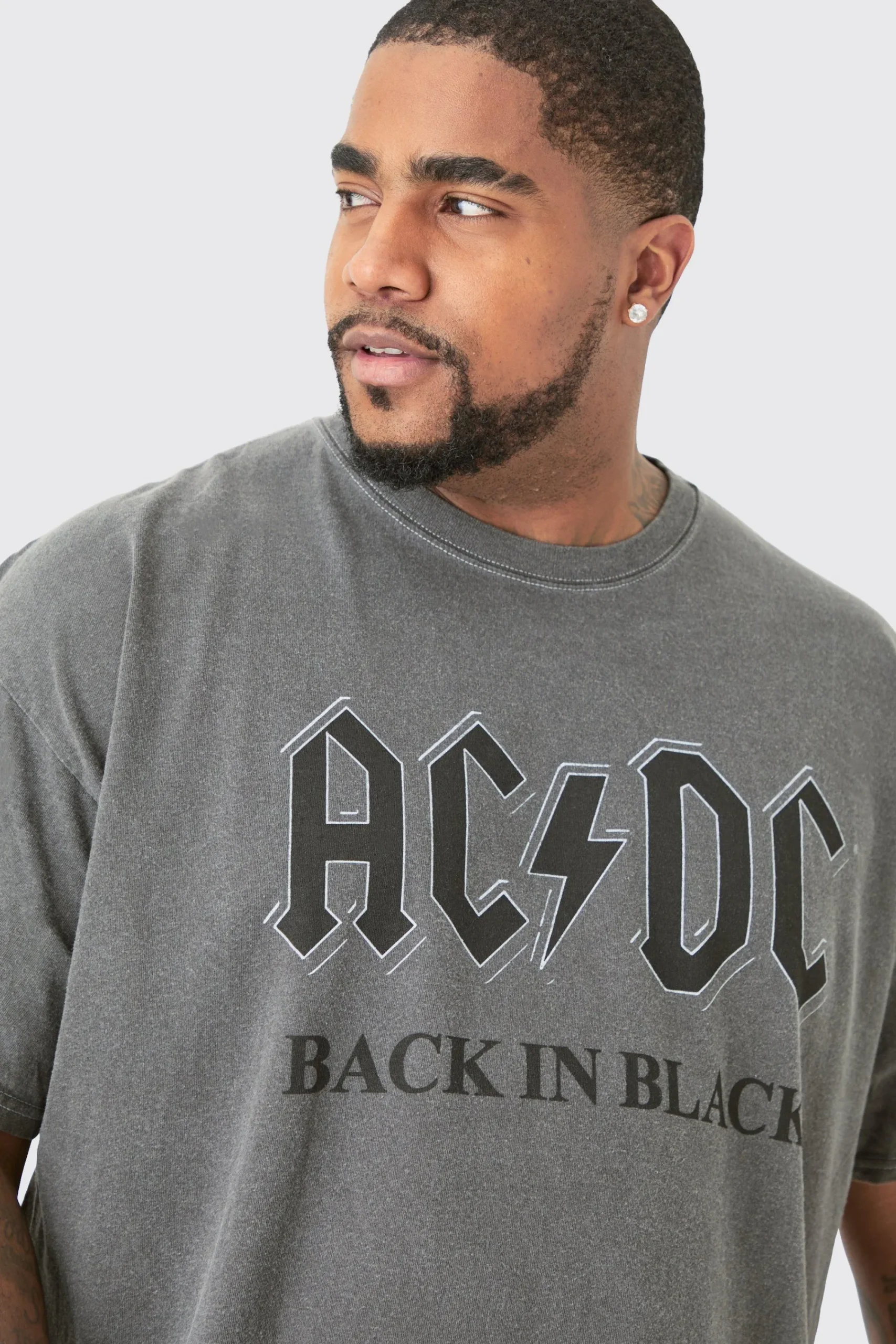 Plus Oversize Acdc Acid Wash License T-shirt | UK^boohooMAN Clearance