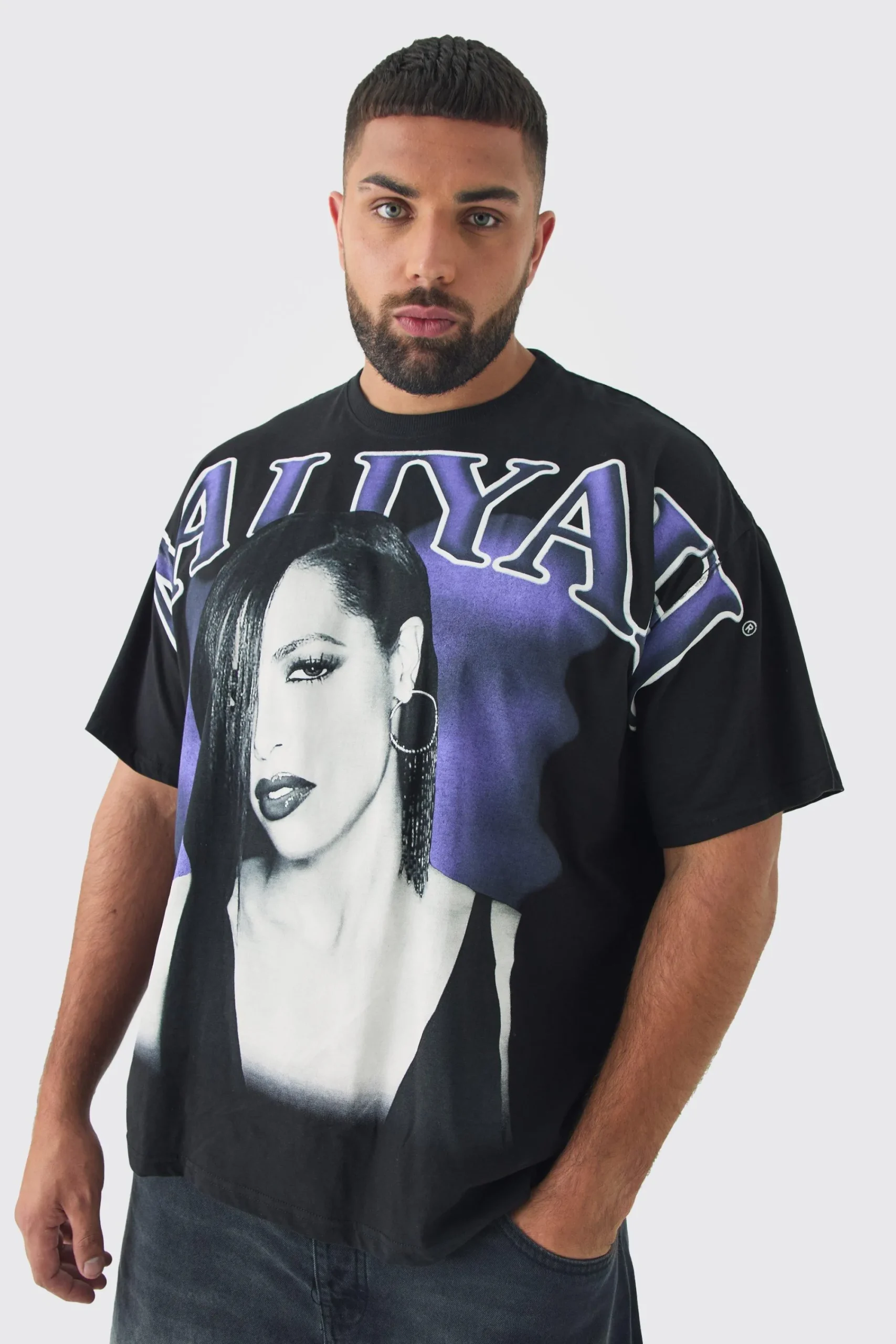 Plus Oversized Aaliyah Over Seams License Print T-Shirt | UK^boohooMAN Discount